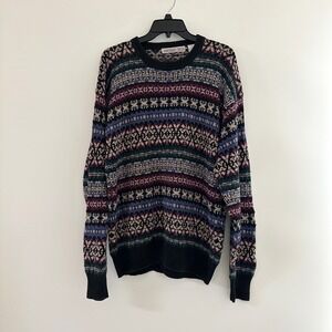 Vintage Northern Isles Fair Isle Sweater Men Large Cotton Nordic Geometric Aztec